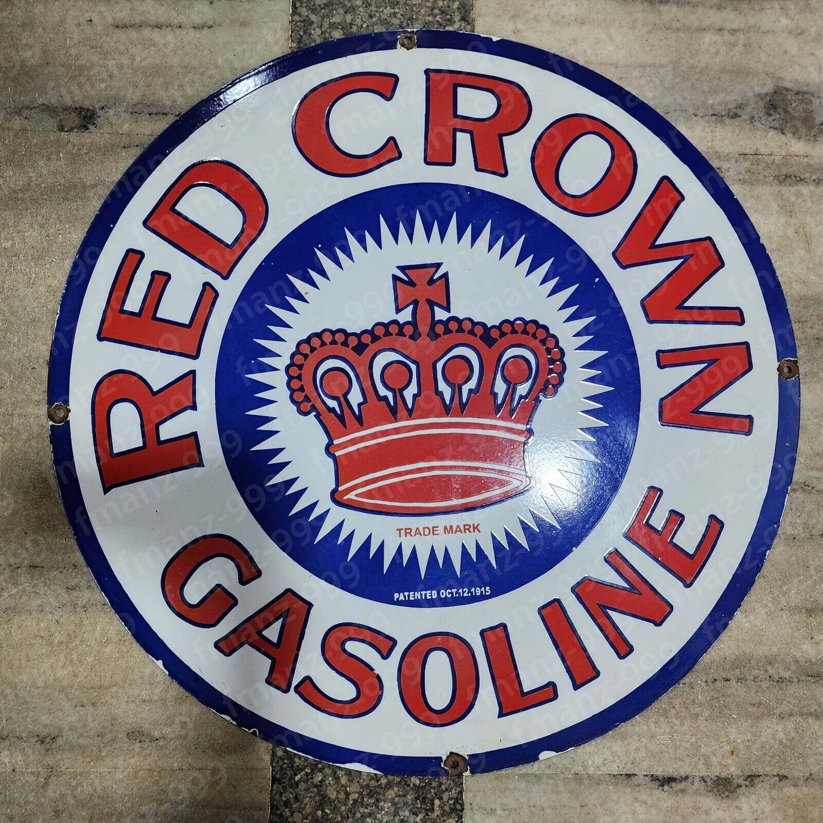 RED CROWN GASOLINE PORCELAIN ENAMEL SIGN 30 INCHES ROUND