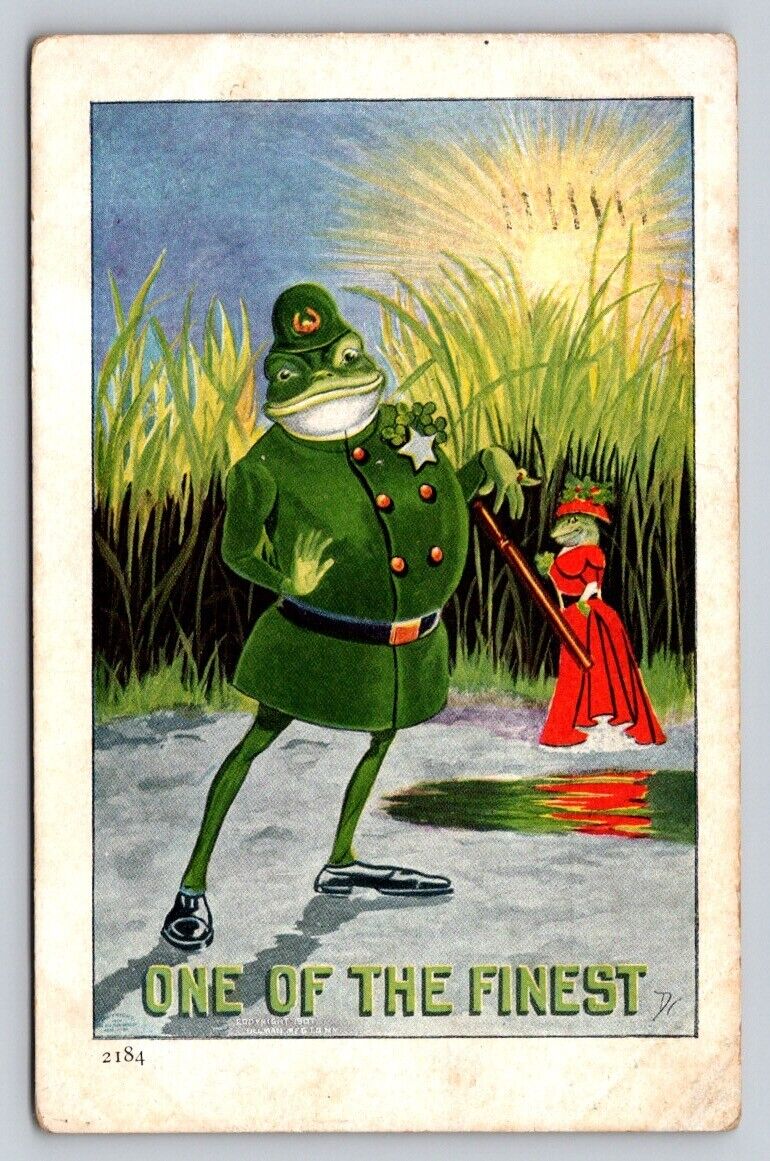 c1910 Fantasy Anthropomorphic Dressed Frog Policeman Frog Woman P104A