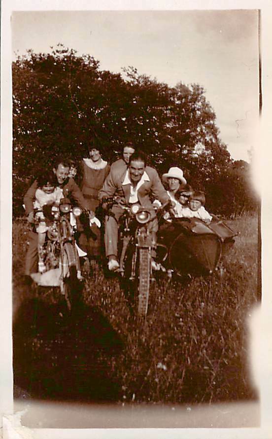 Motorcycles Vintage Old Photo 1920s Group Wild Family Bunch Pretending to Race
