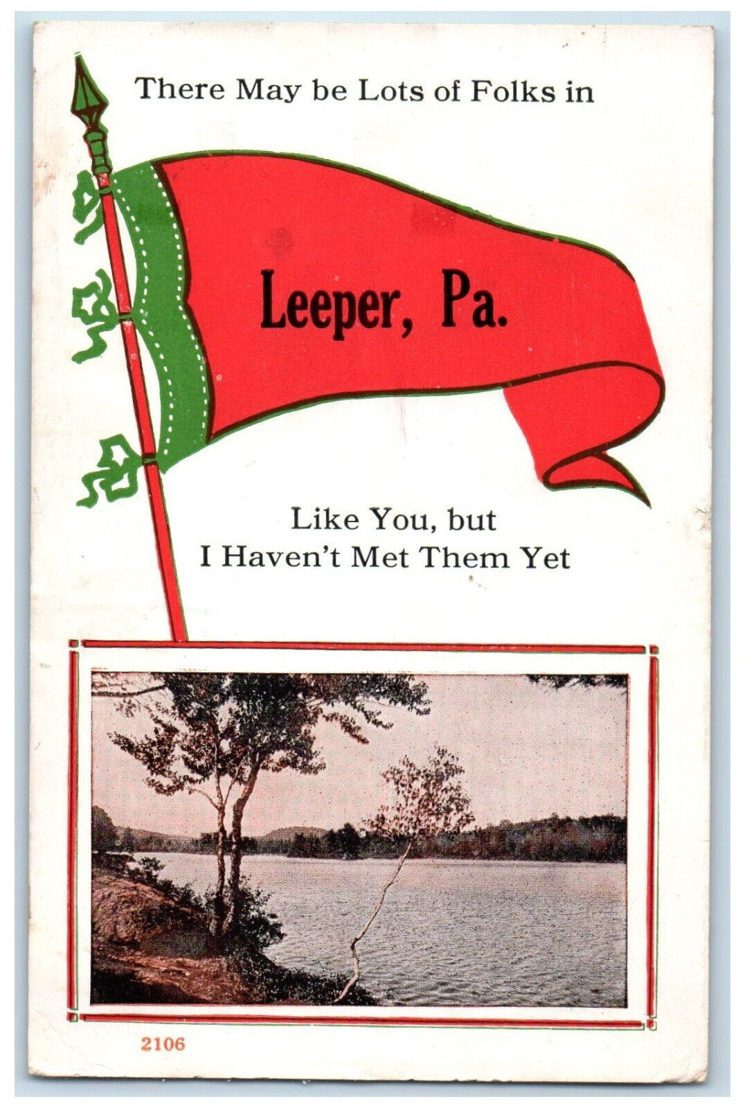 1914 Greetings From Leeper Pennsylvania PA Pennant Antique Posted Postcard
