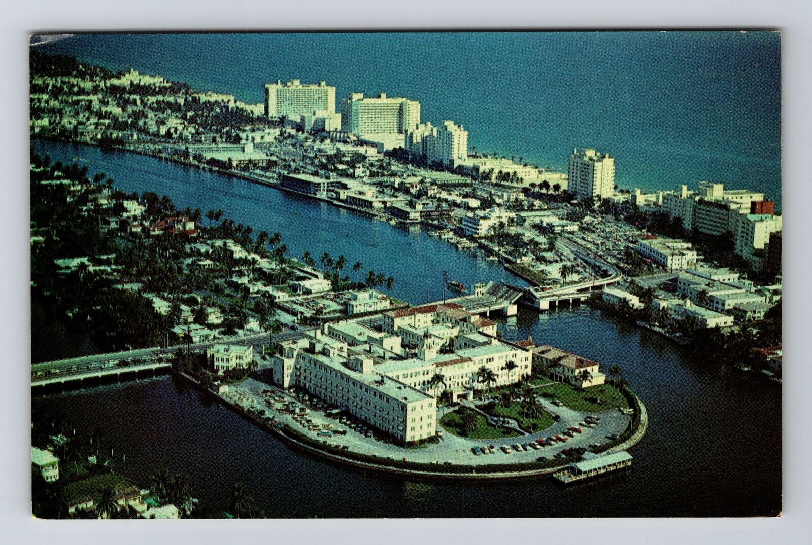 Miami Beach FL -Florida, Aerial View the City, Buildings, Vintage Postcard