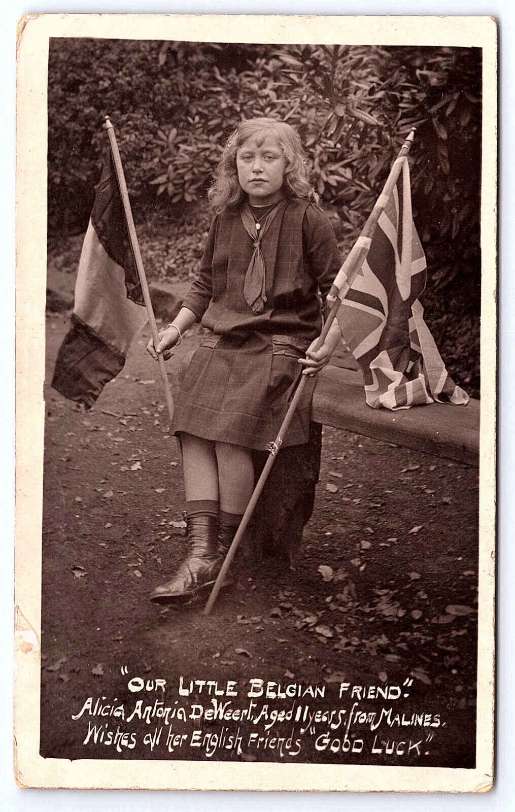 WW1 UK Postcard Our Little Belgian Friend Flags A308