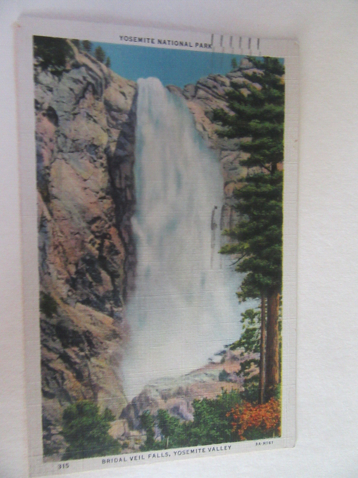 Bridal Veil Falls Yosemite Valley National Park Linen 1937 Postcard (Posted)