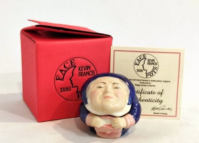KEVIN FRANCIS SIGNED PROTOTYPE COLOUR TRIAL QUEEN MOTHER (BLUE) CERAMIC FACE POT