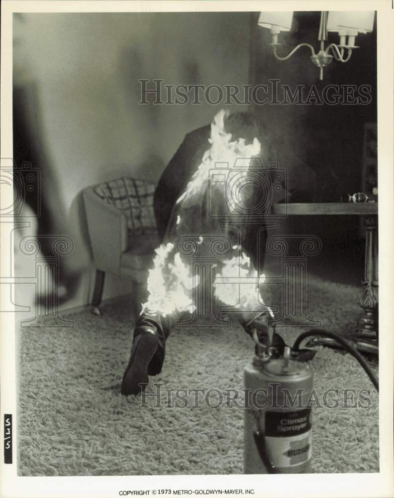 1973 Press Photo Man on Fire in \