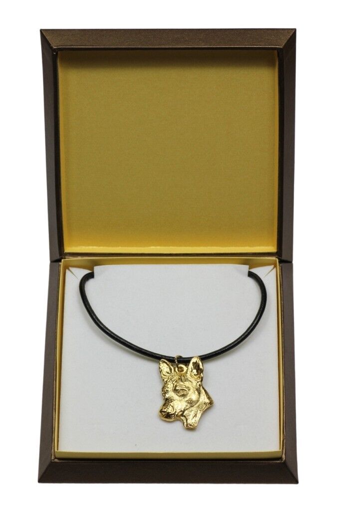 Basenji - Gold Plated Necklace with A Dog IN A Box Art Dog