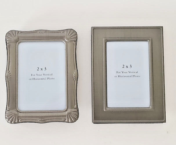 2 Pewter Toned Picture Frames 2x3 Metal Very Nice