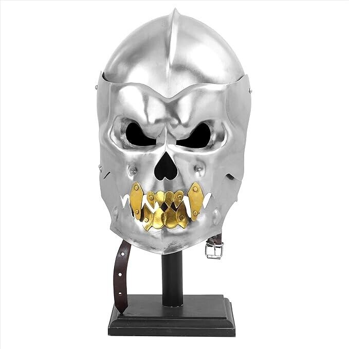 Knight Medieval Silver Human Skull Helmet Greek Larp Halloween Crusader Costume