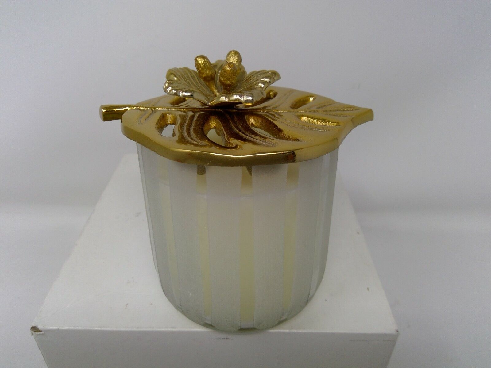 Anthropologie Glass Imperial Palm Candle W/ Metal Topper - Unused