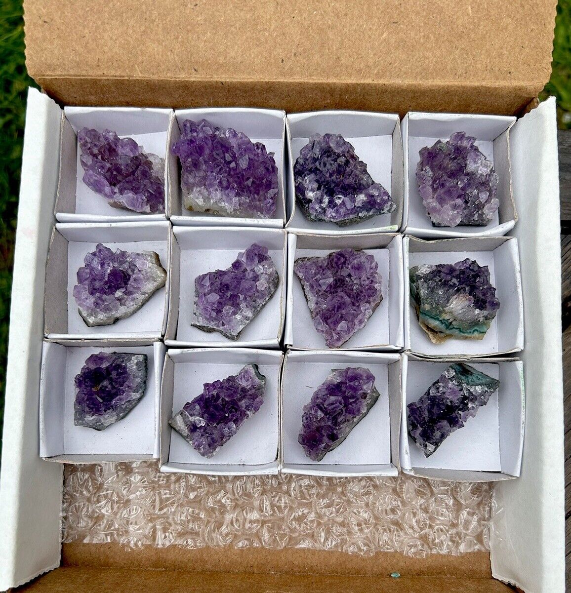 12 PCS Dark Purple AMETHYST Natural Crystal Cluster Bulk Flat Lot - URUGUAY