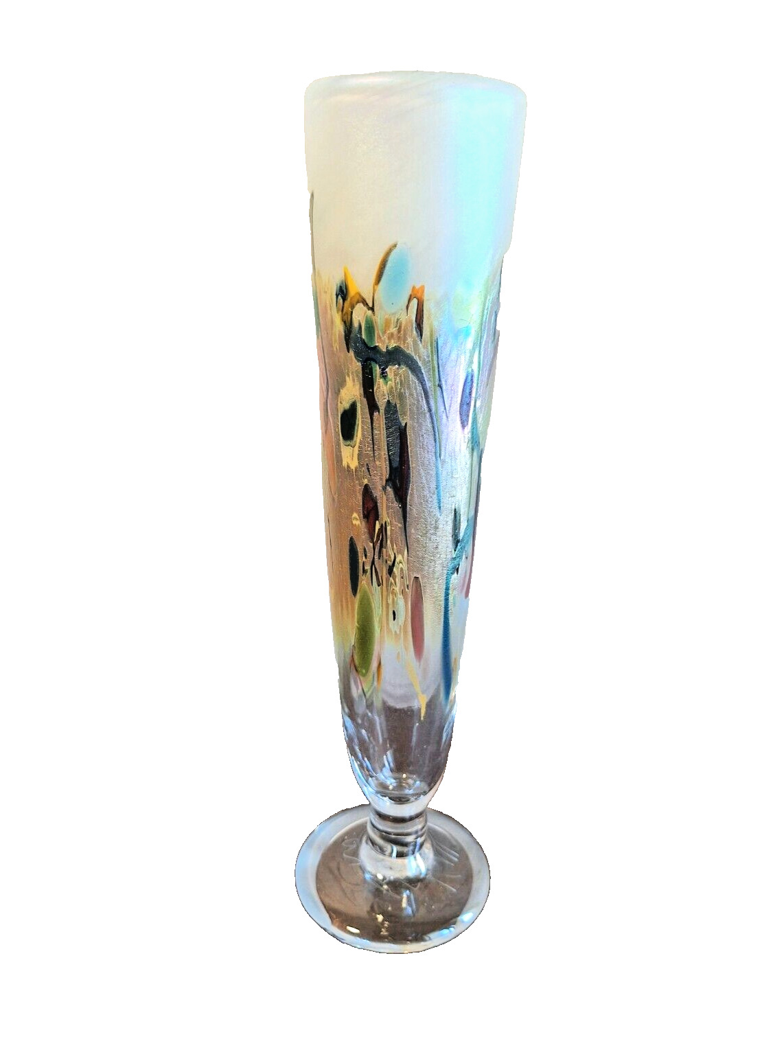 Art Glass Vase Iridescent Raku Pedestal Vase Signed