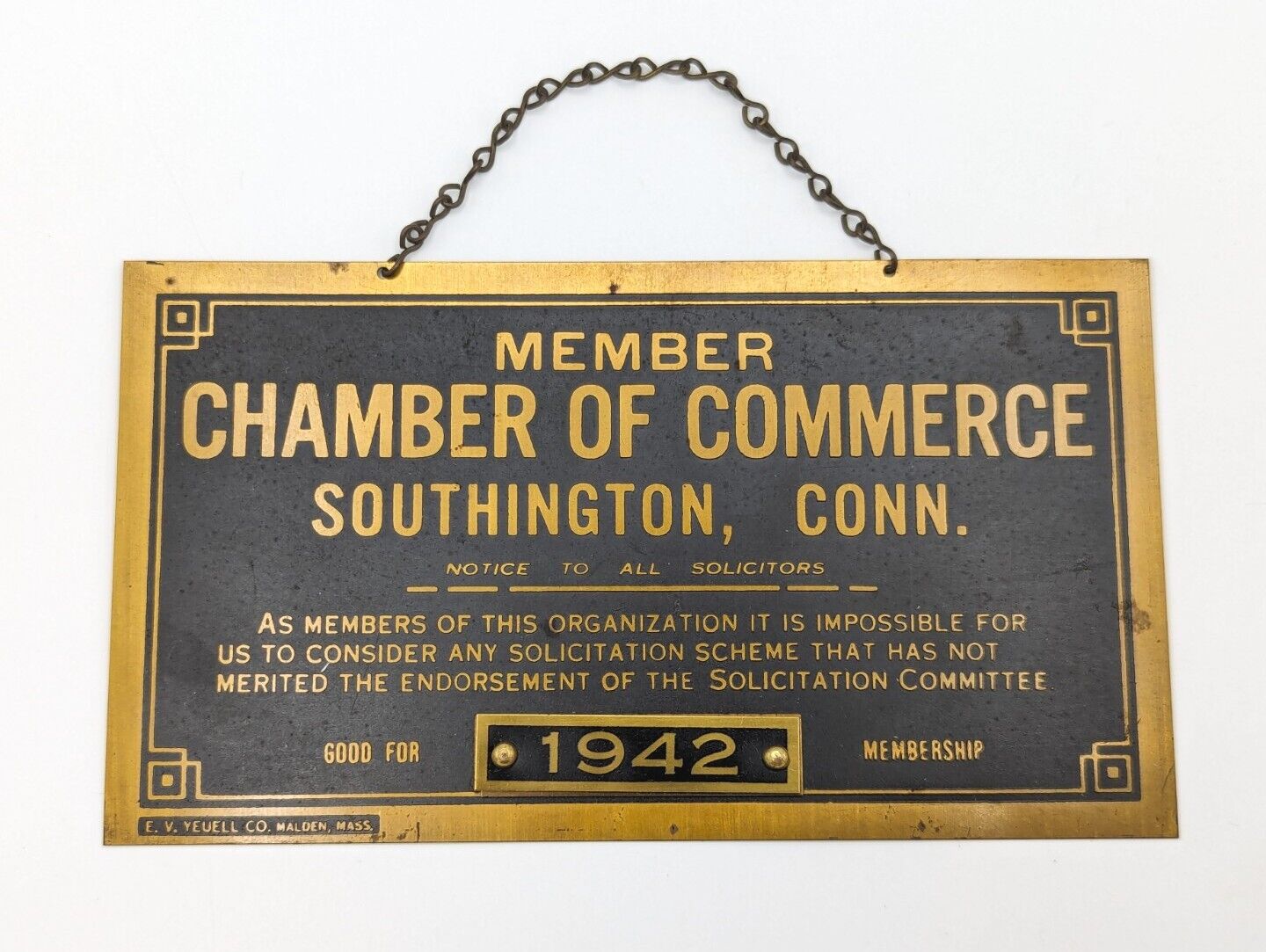 Vintage Southington CT 1942 Chamber of Commerce Sign Wall Plaque
