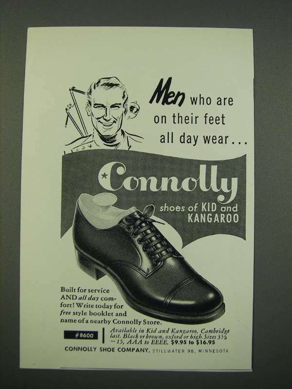 1956 Connolly Shoe Ad - Men Who Are On Their Feet All Day Wear