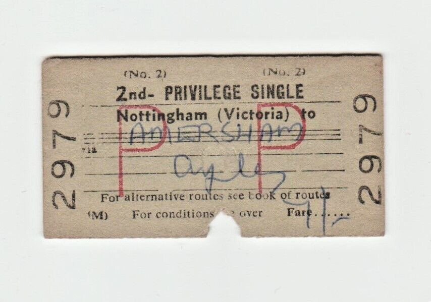 Railway Ticket British Rail Nottingham Victoria to Amersham 1965