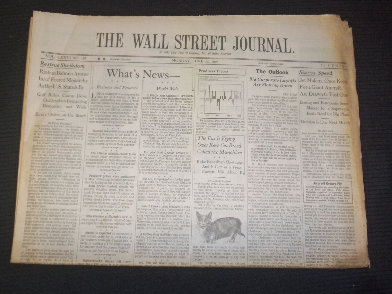 1995 JUNE 12 THE WALL STREET JOURNAL - RIOTS IN BAHRAIN AROUSE IRE - WJ 192