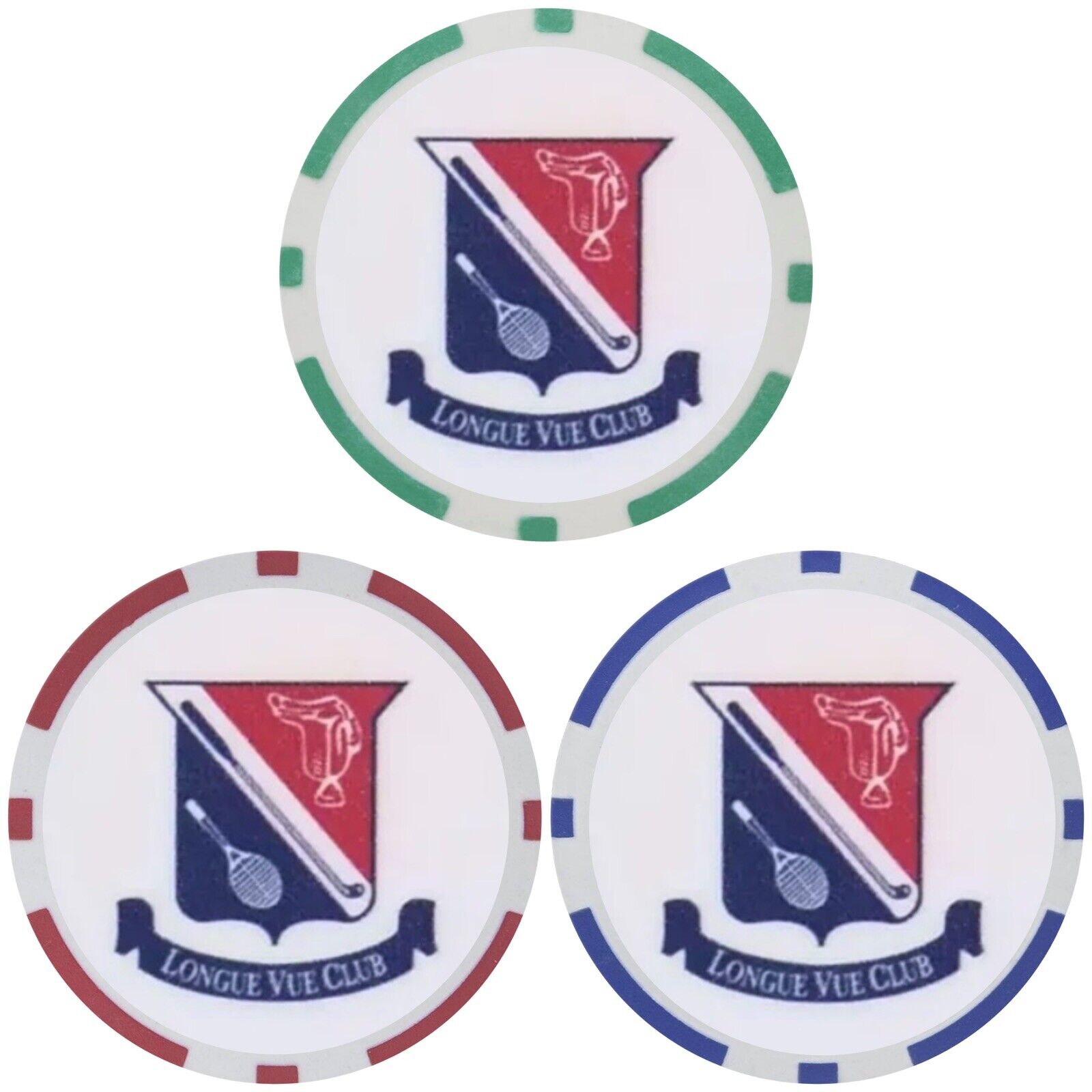 (3) Longue Vue Club - Poker Chip Golf Ball Marker