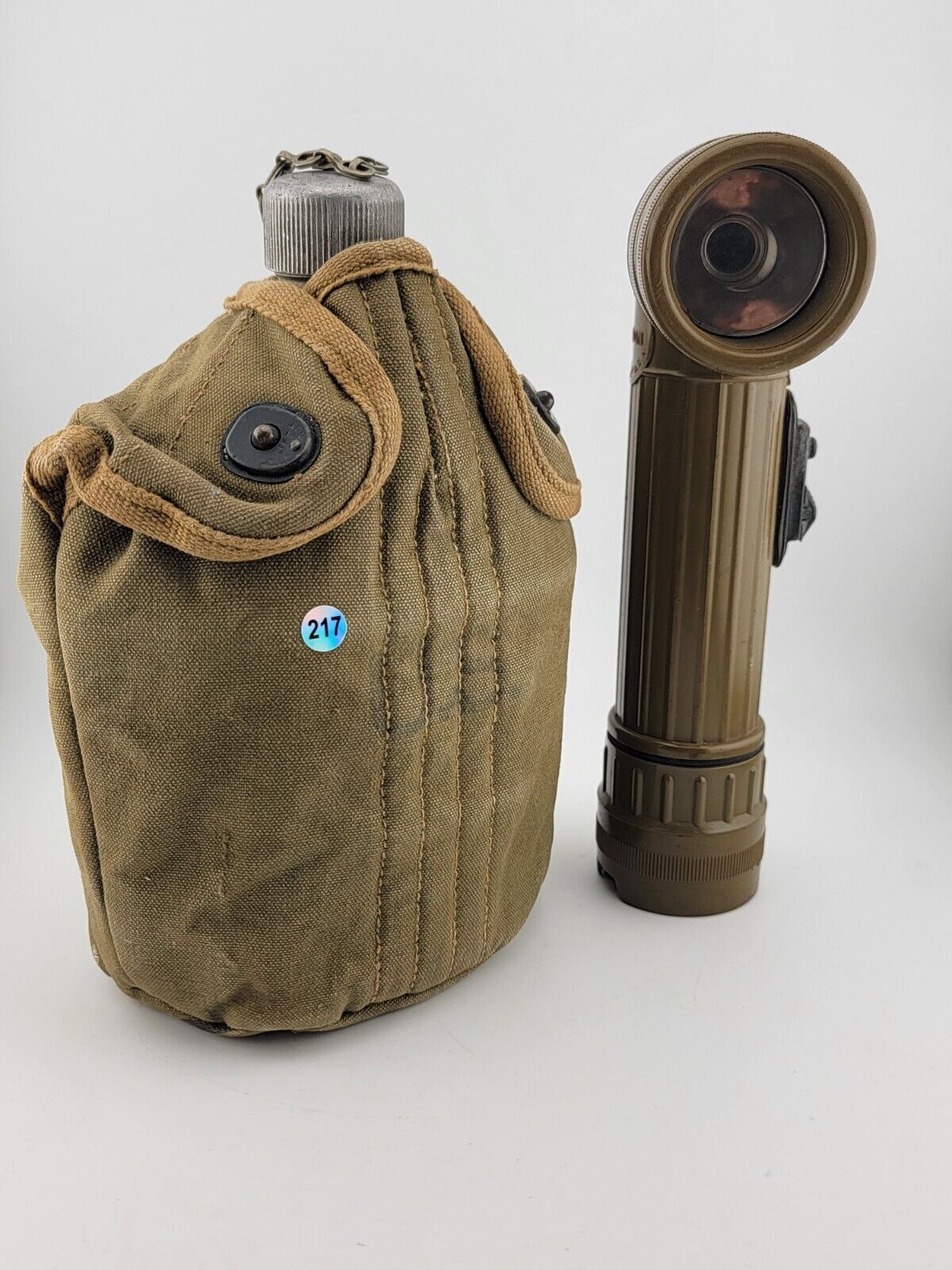 WW1 US M1910 BA. CO 1918 Canteen, LF&C 1918 Cup, and Cover- With WW2 Flashlight.