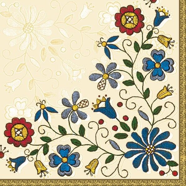 Decoupage Paper Napkins Luncheon Folk Embroidery Linen Flower - Pack of 20 pcs
