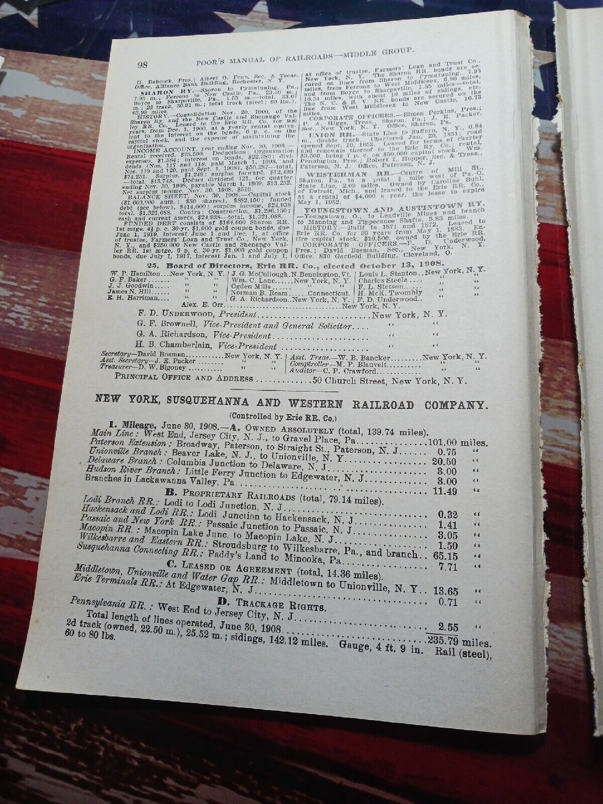 1909 train report NEW YORK SUSQUEHANNA  & WESTERN RAILROAD Unionville Macopin NY