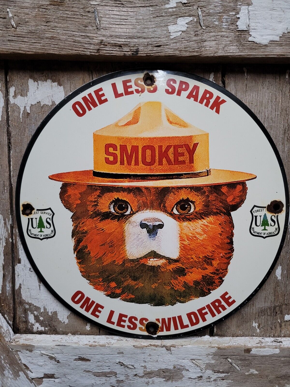 VINTAGE SMOKEY BEAR PORCELAIN SIGN US FOREST SERVICE NATIONAL PARK RANGER FIRE