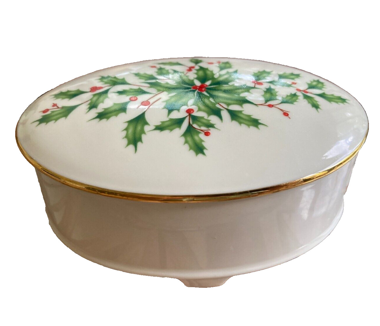 Lenox Holiday  Porcelain Trinket Box Vintage Oval