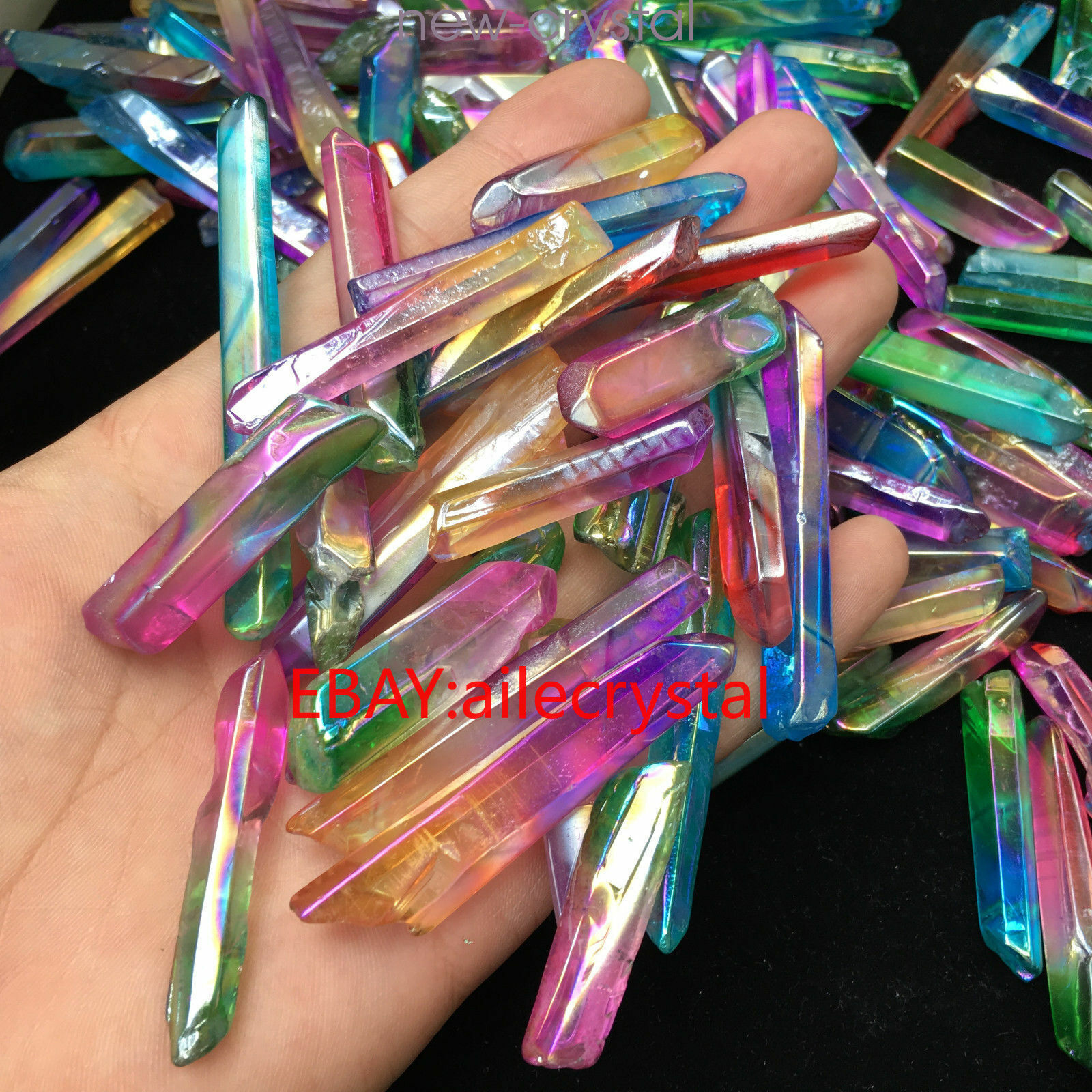 Titanium Rainbow Aura a lot of Lemurian Quartz Crystal Point healing 50g H226