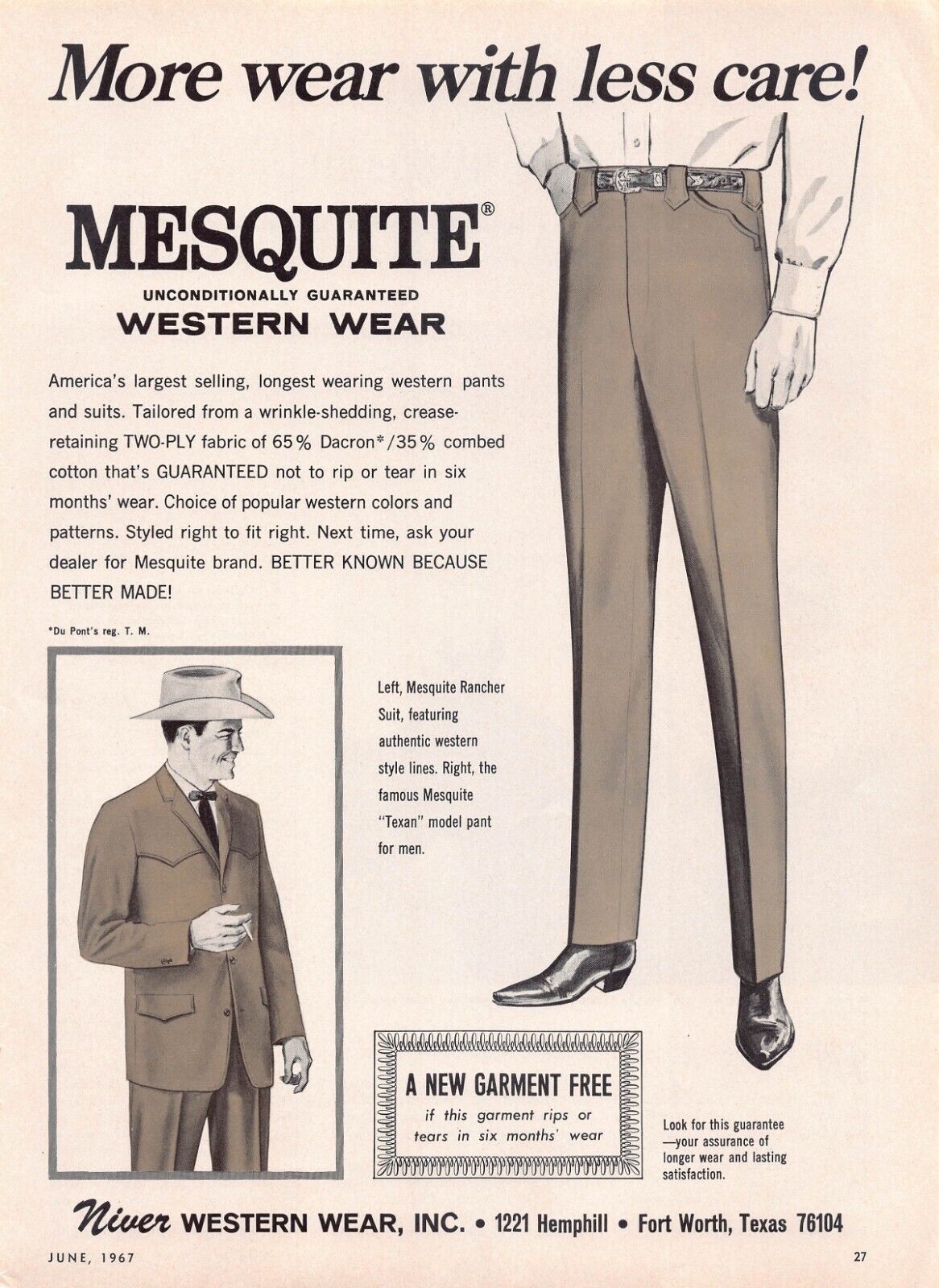 Mesquite Western Wear 1967 Vtg Print Ad Fort Worth TX Men\'s Clothing Du Pont