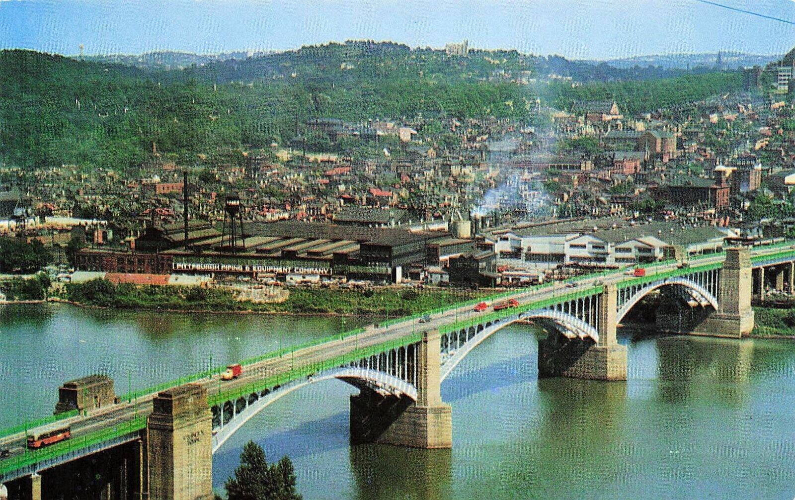 Pittsburgh Pennsylvania PA Washington Crossing Bridge Downtown Vtg Postcard E16