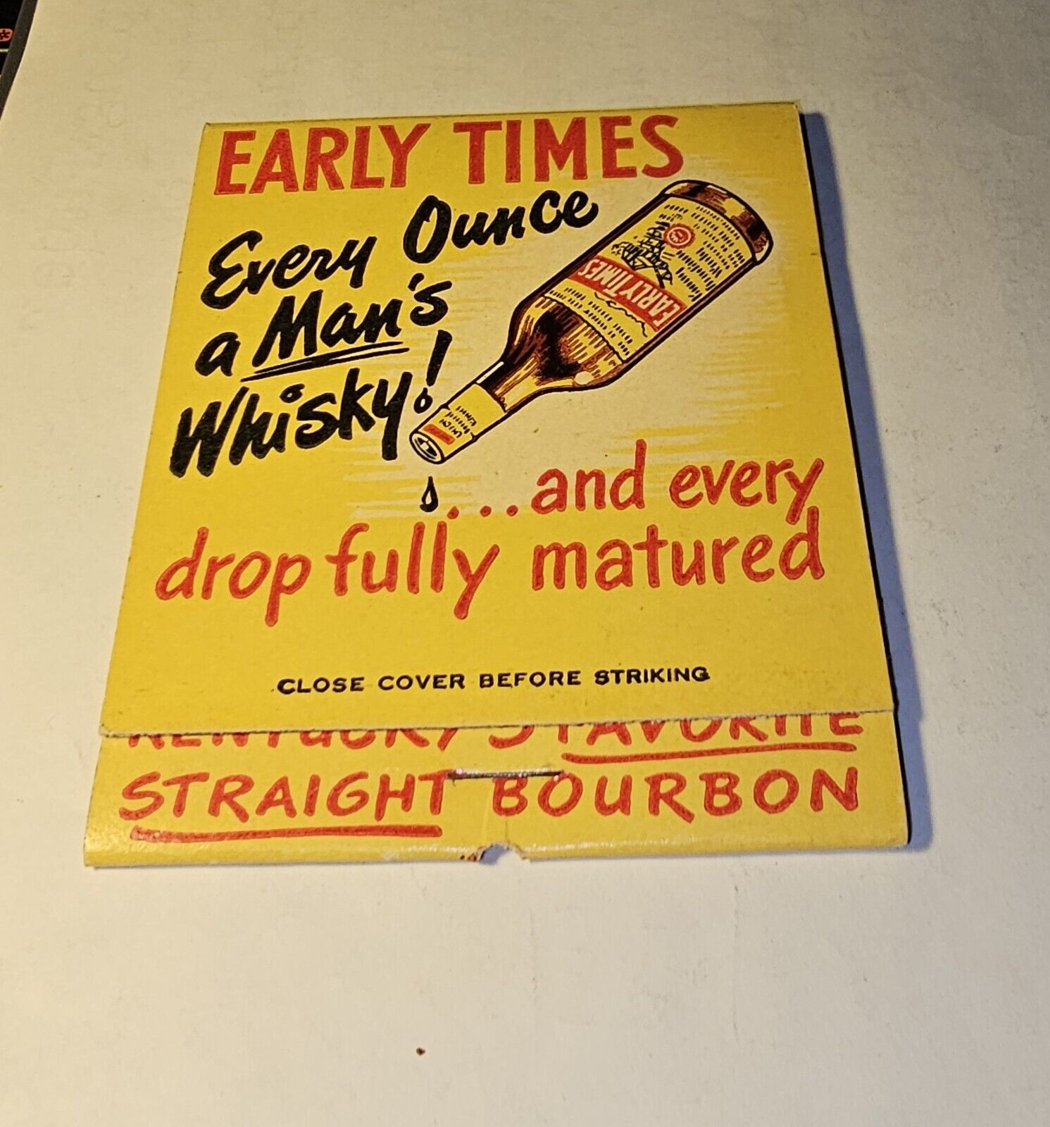 Vintage Jumbo Advertising Match Book Early Times Kentucky Bourbon Whiskey