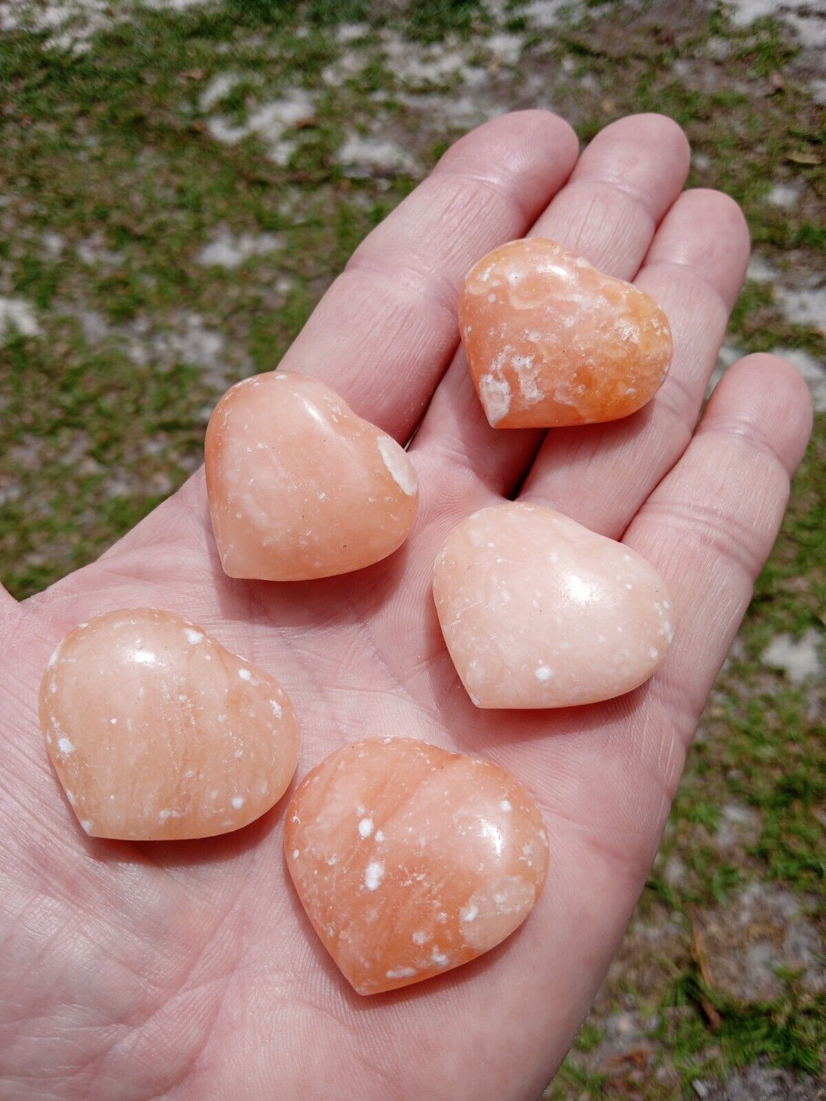 Lot of 5 Stunning Small Polished Orange Calcite 💕 Hearts Mineral Specimens C5