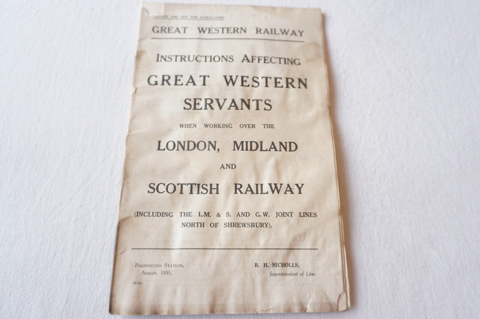 1930 GWR Instructions When Working over LMS Line Railway Working Timetable 
