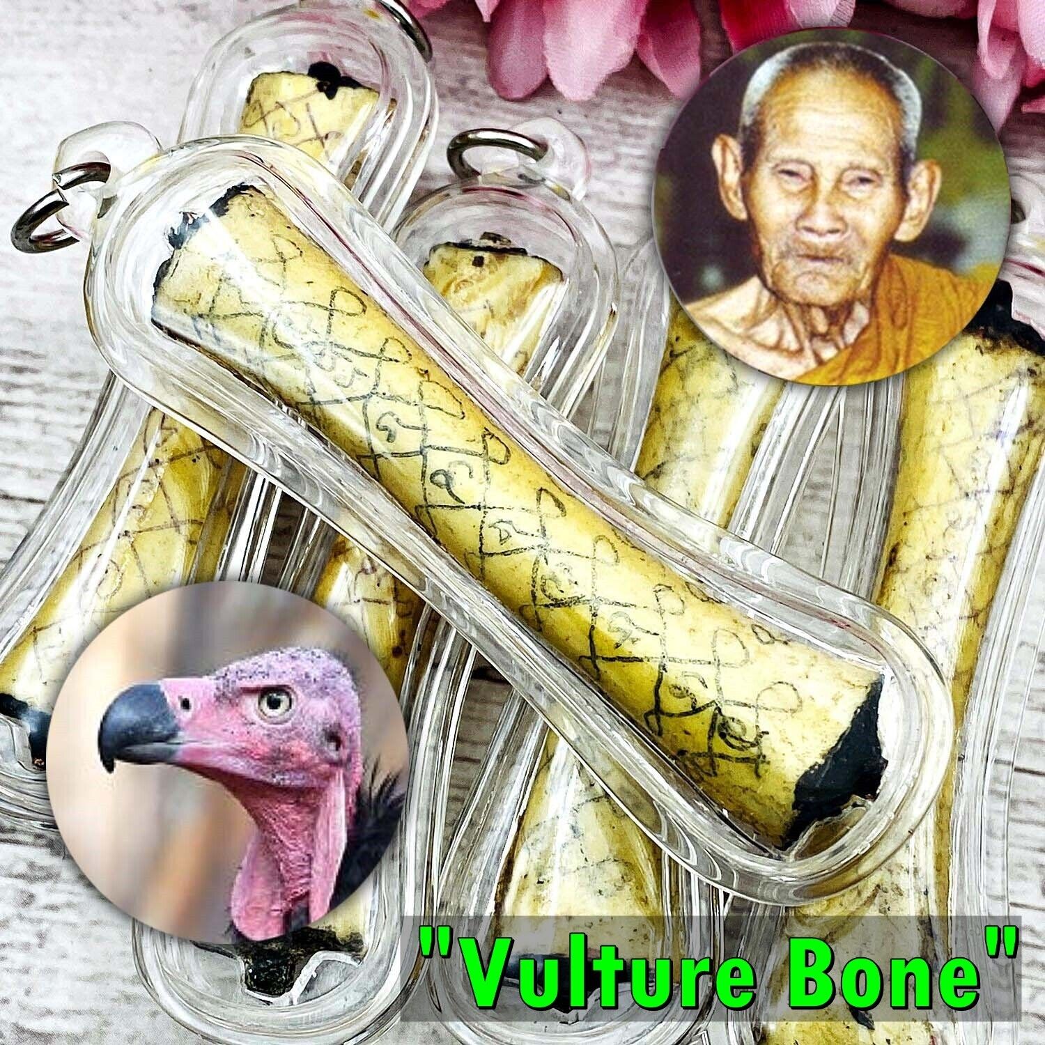 Takrut Vulture Bone Lucky Windfall Magic Yant Pendant Lp Nong Thai Amulet #16484