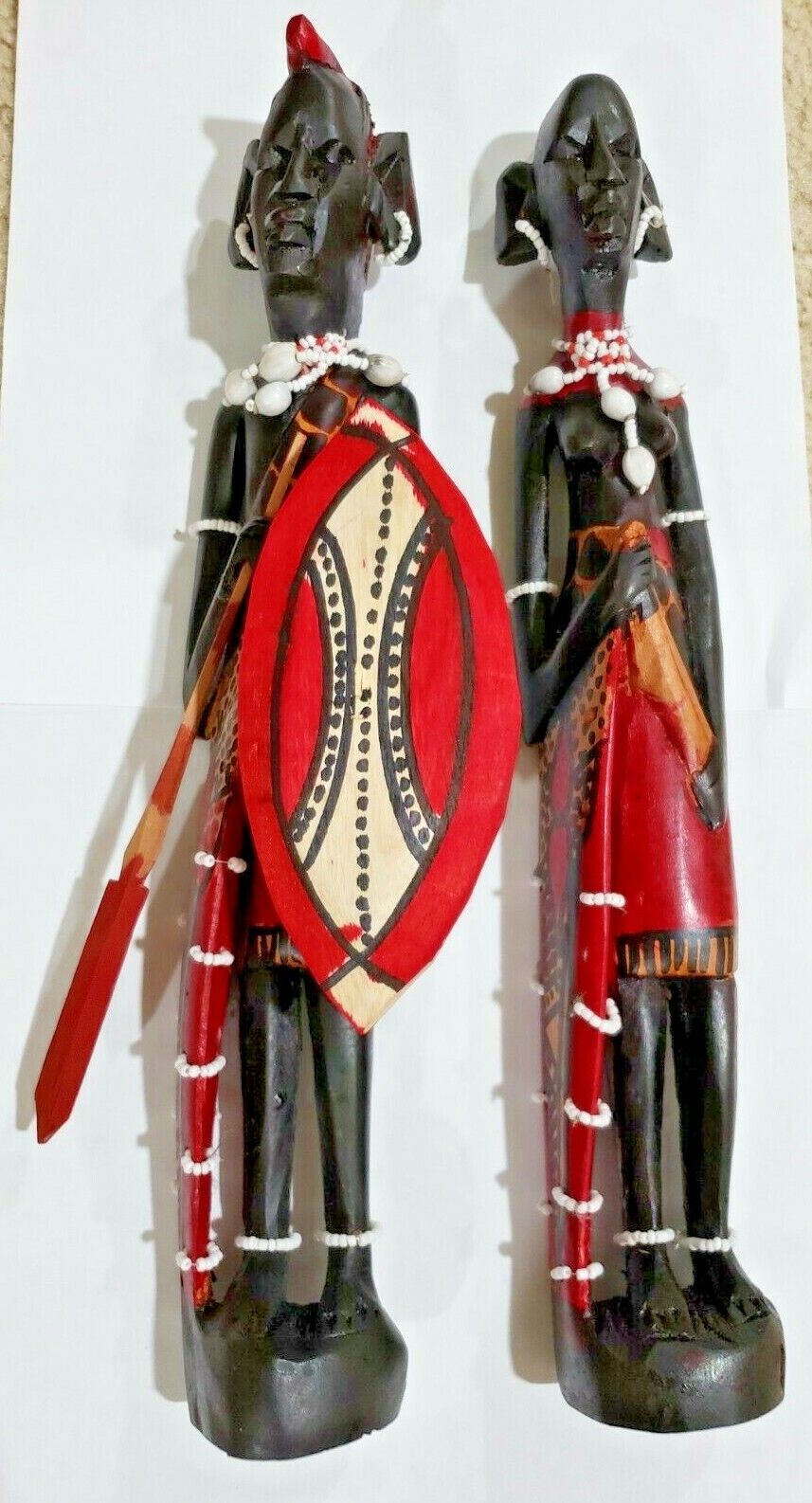 Kenya Africa, Masai Figurines A Pair of Hand Carved Maasai Wood Sculpture 12\