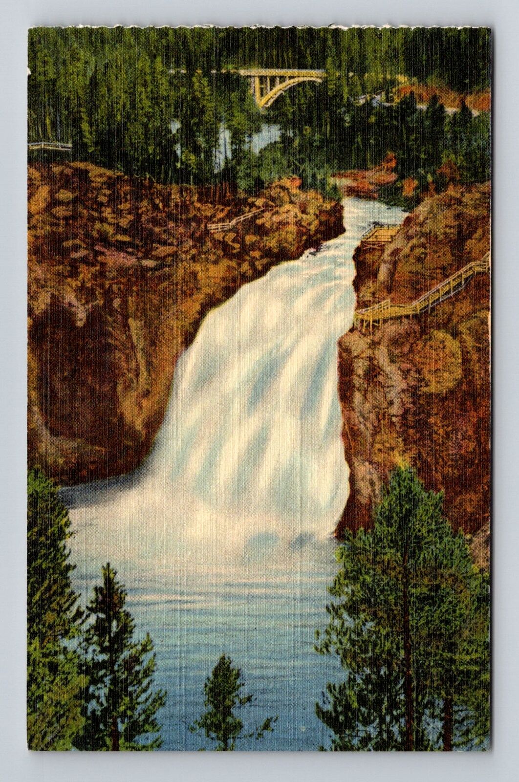 Yellowstone National Park, Upper Falls, Series #959 Vintage Souvenir Postcard