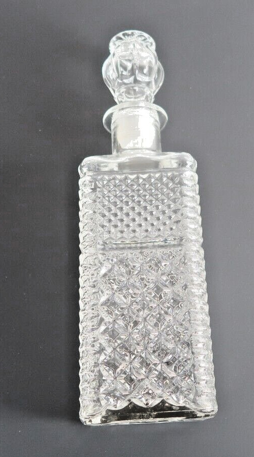 Vintage Diamond Cut Glass Decanter Bar Wine Bottle W/ Stopper Very Nice