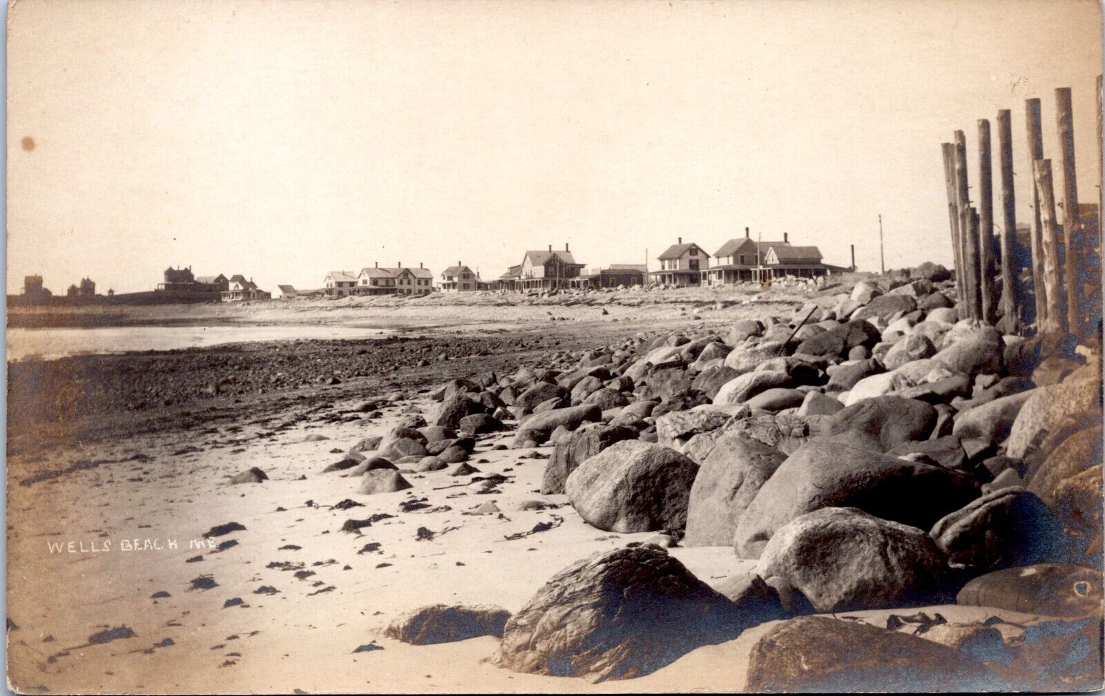 RPPC Rocky Shore, Wells Beach, Maine  - c1905-1909 Photo Postcard