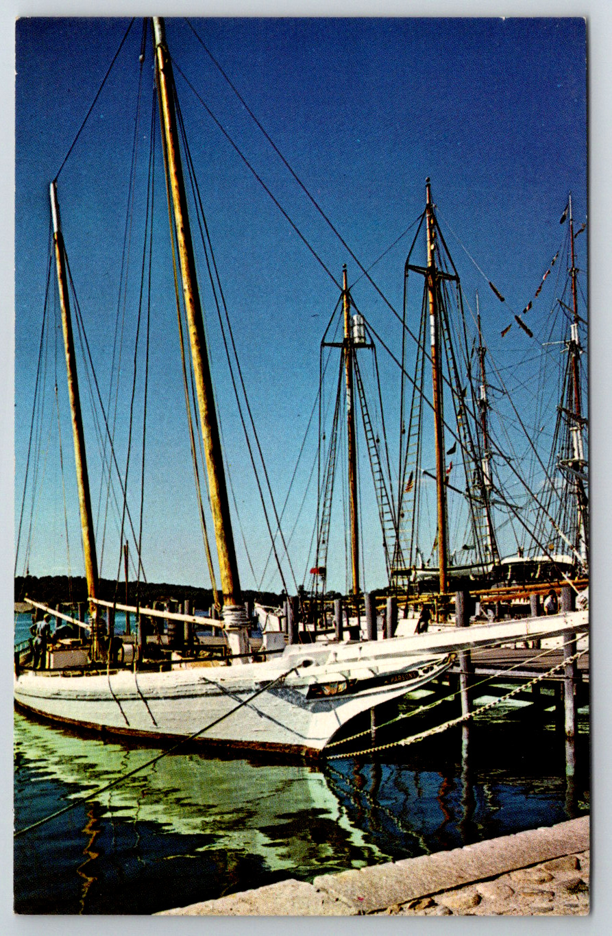 c1960s Mystic Seaport Postcard Maritime Museum Mystic Connecticut Dockside Sho