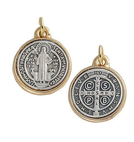 Saint St Benedict Two Tone Catholic Religious Medals Made in Italy,3 Set-Medium