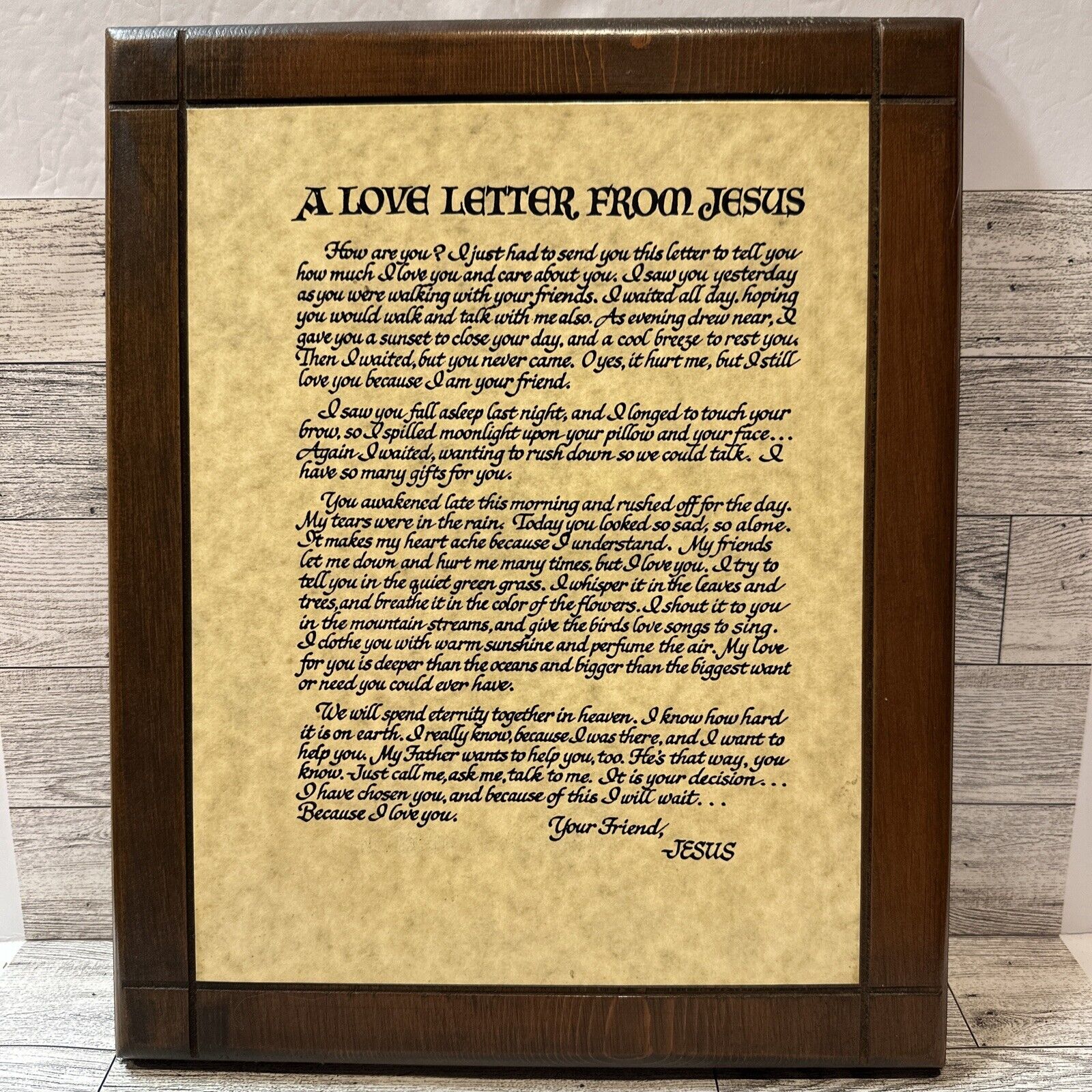 A Love Letter from Jesus Wood Wall Plaque 13.5x11” Religious Vintage
