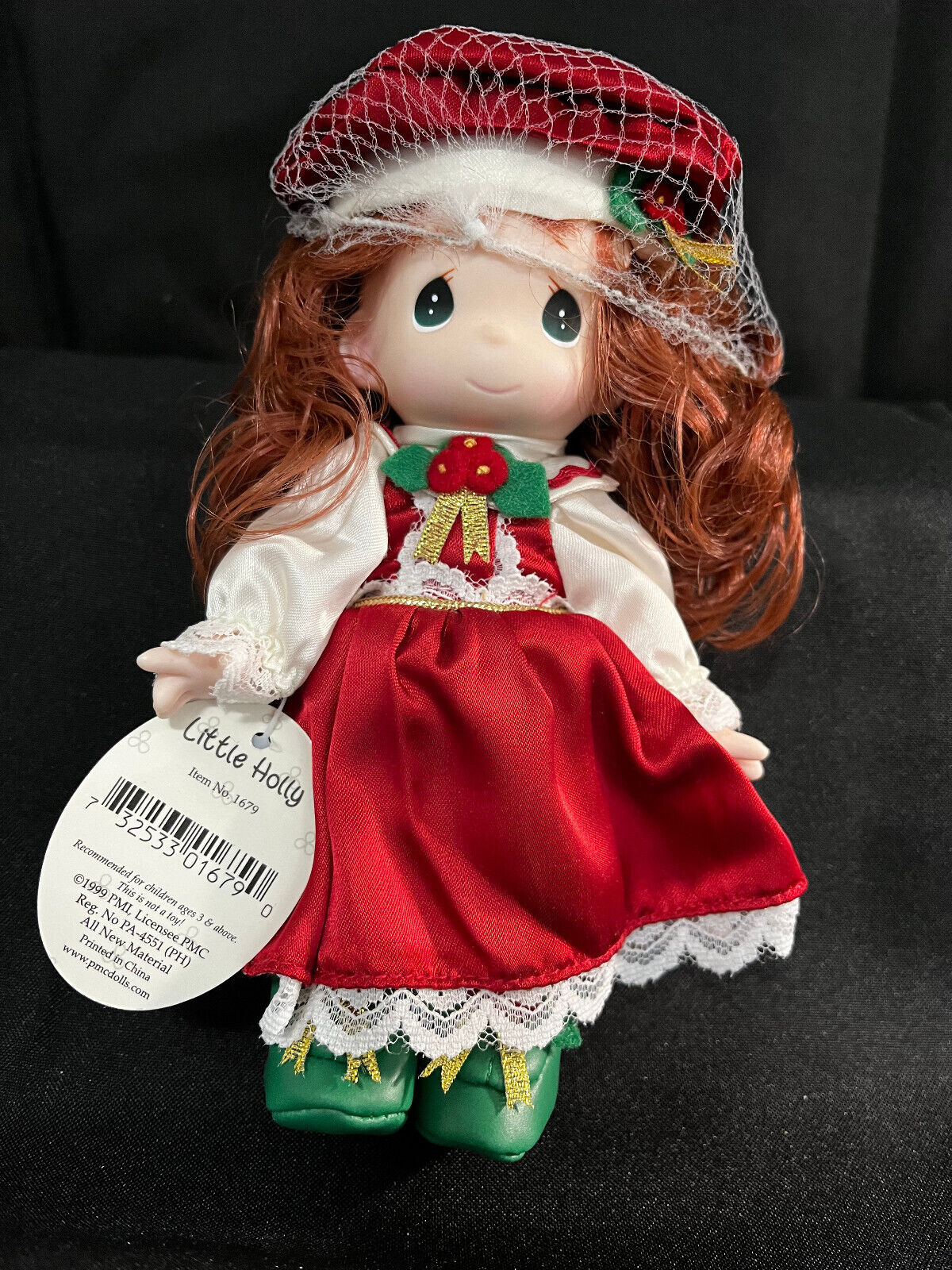 Vintage QVC Precious Moments Christmas Holly Doll 1999 Red Curly Hair