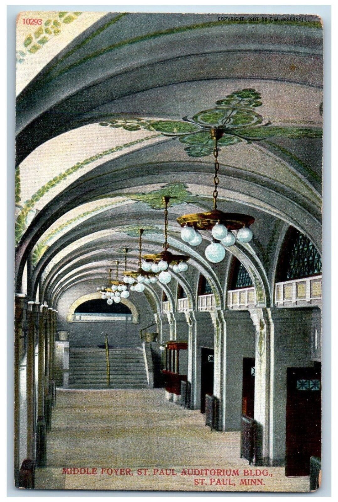 St. Paul Minnesota Postcard Middle Foyer Auditorium Building Stair c1910 Vintage