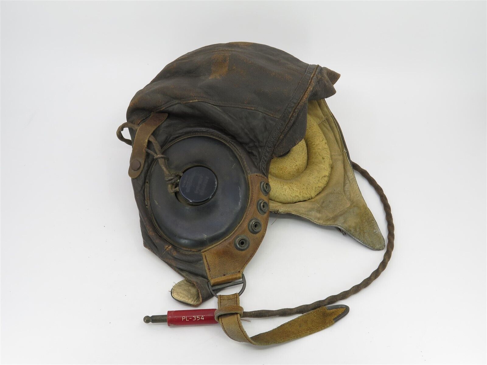 WWII Army Air Forces Type A-11 Leather Helmet Size Medium w/ Headphone Receivers