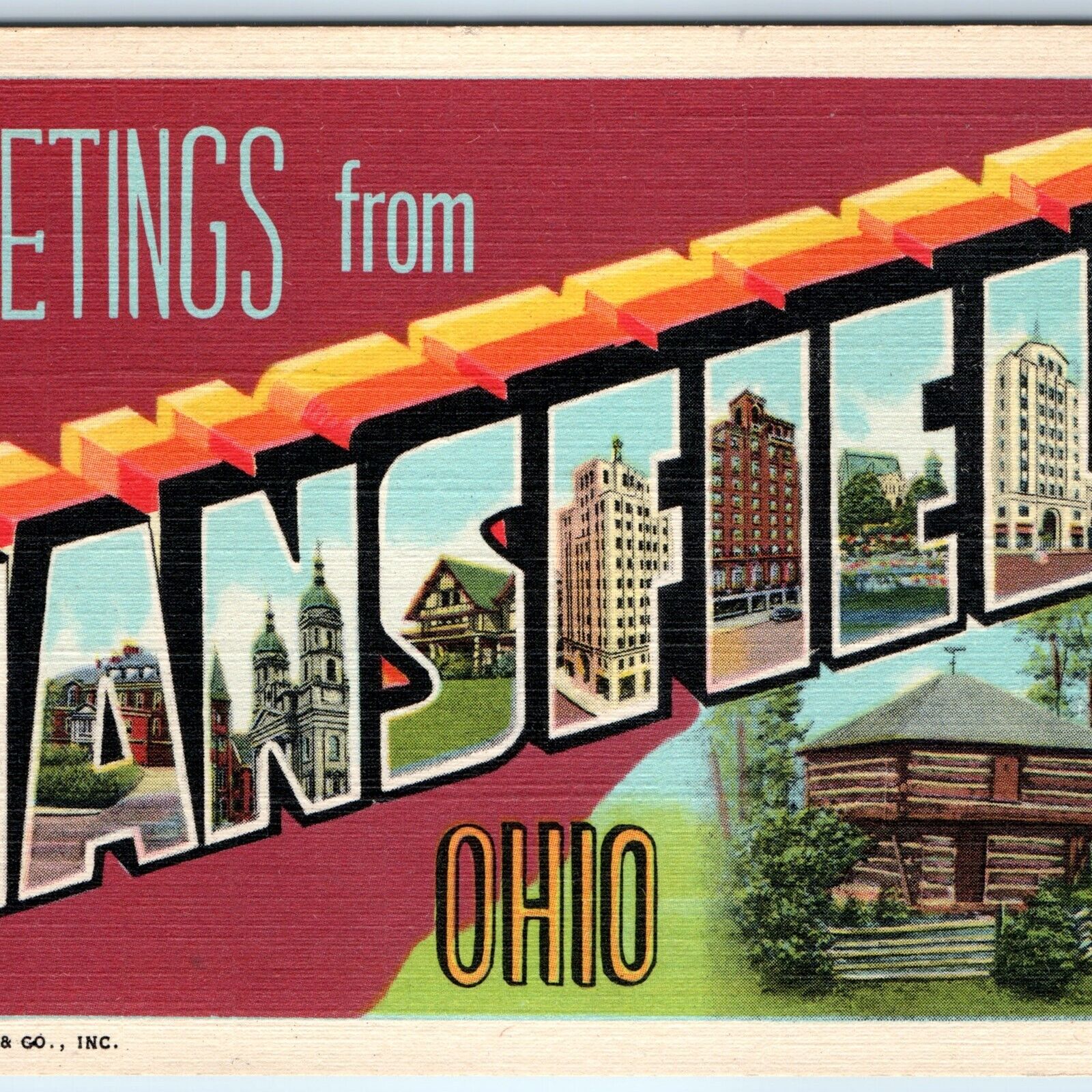 1941 Mansfield, OH Greetings from Large Letter Bubble Multi View Postcard A263
