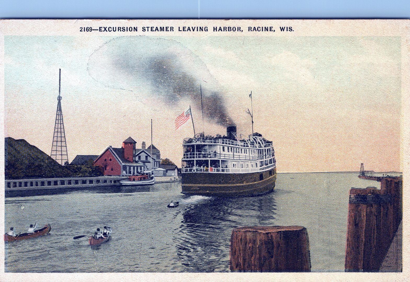 RACINE WI - Excursion Steamer Leaving Harbor Postcard