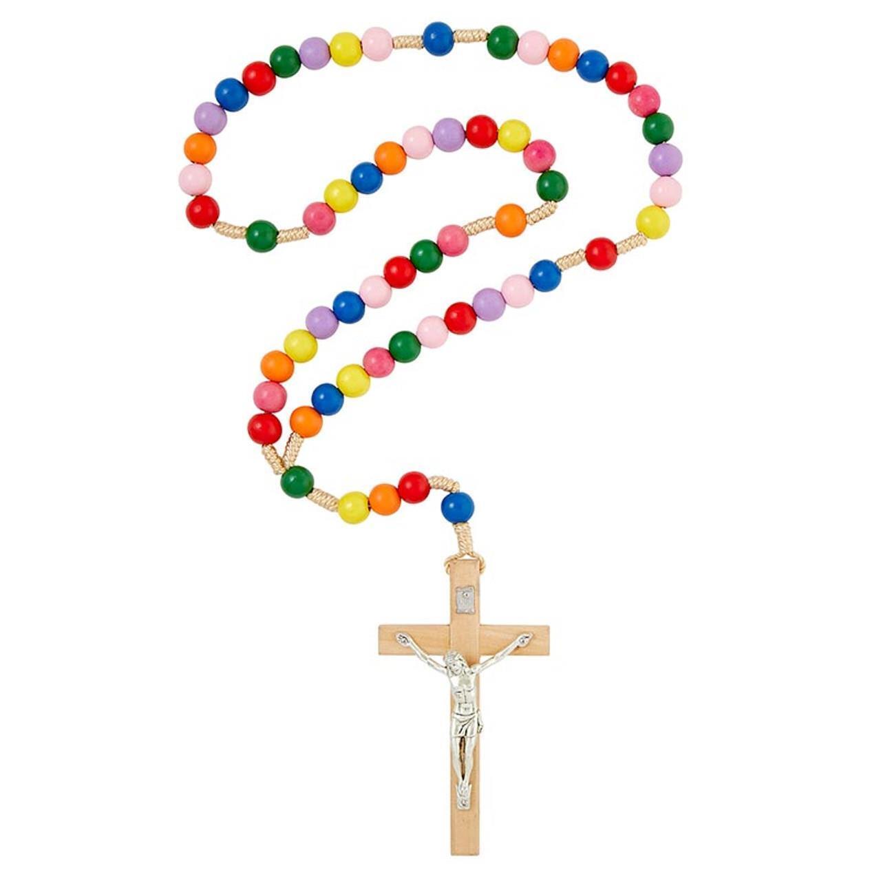 Large Rainbow Corded Wood Catholic Rosary - Pack of 4