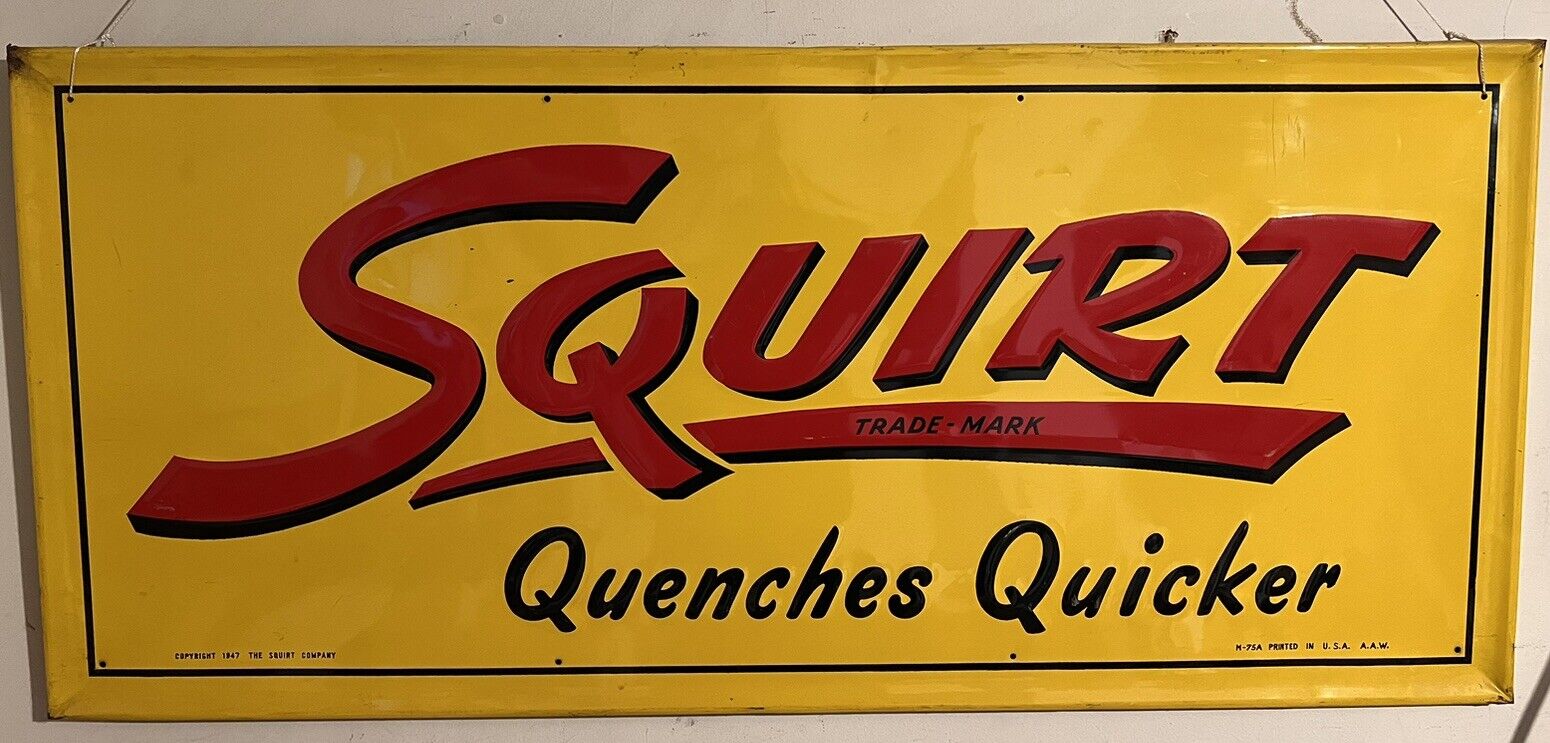 Vintage Metal Squirt Sign [RARE] Original Huge 40” X 18”
