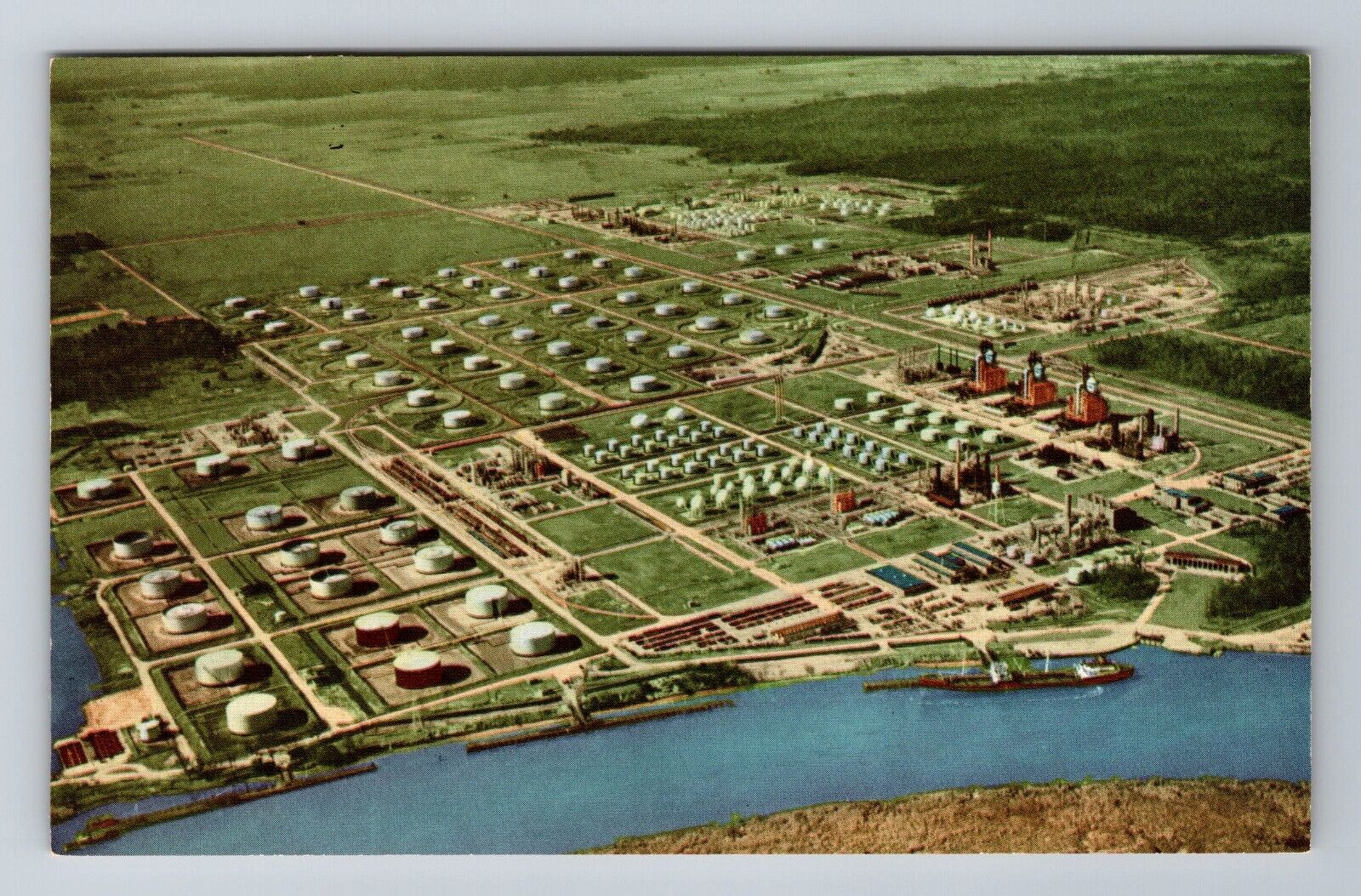 Lake Charles LA-Louisiana Aerial Cities Service Refinery c1960 Vintage Postcard
