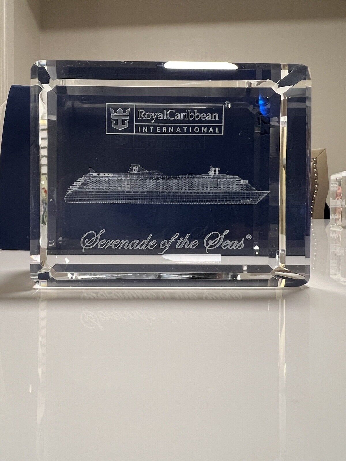 RARE ROYAL CARIBBEAN Serenade Of The Seas Ship 3D Etched Crystal Block