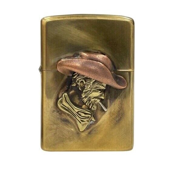 Western Cowboy with Zippo Lighter - brass, with Copper Embossing