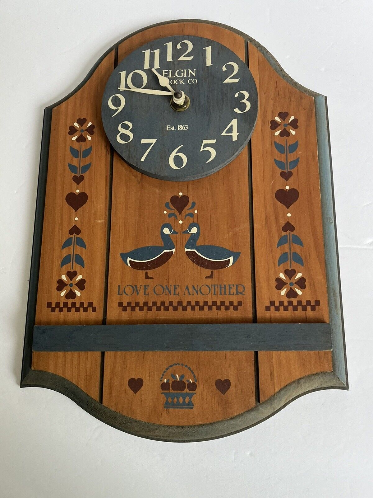 Vintage Habersham Country Collection Wood Folk Art Clock By Elgin Company